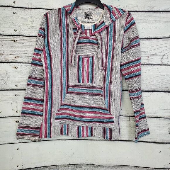 Original Señor Lopez Baja Hoodie Pullover M Multicolor Striped Mexican Jacket - Picture 1 of 6